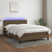 Letto a Molle Materasso e LED Marrone Scuro 140x200 cm Tessuto