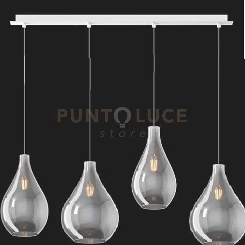 SOSPENSIONE BIANCO 4 LUCI RETTANGOLARE VETRI (2 PICCOLI+2 MEDI) TUTTI FUME' 1193BI-S4 RPM-FU