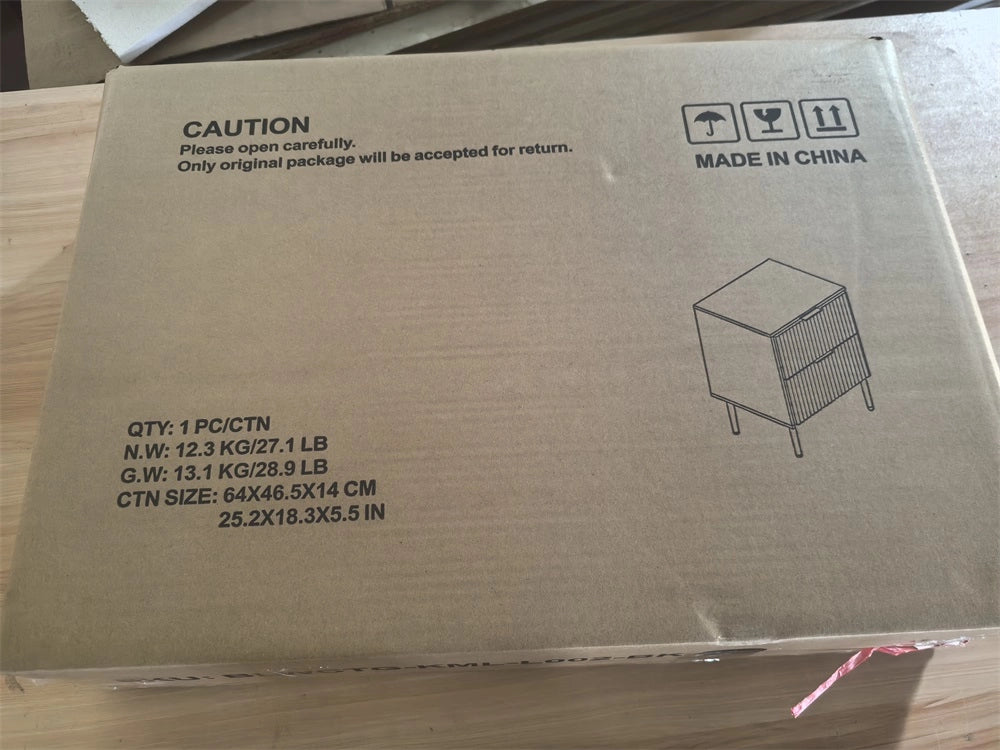 Comodino con 2 cassetti e frontali scanalati, con maniglie in metallo, in MDF e metallo, per camera da letto, nero
