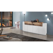 Credenza Coro Moderna 4 ante – Bianco Lucido e Acero Pereira