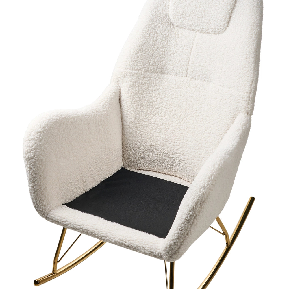 Sedia a dondolo in boucle con rivestimento in metallo dorato con braccioli Soggiorno Bianco sporco