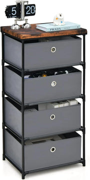 Cassettiera in Tessuto, Mobile con 4 Cassetti e Struttura Robusta in Metallo, Mobiletto Salvaspazio per Camera da Letto, Corridoio, Ingresso e Armadio, 42 x 33,5 x 84,5 cm (Grigio)