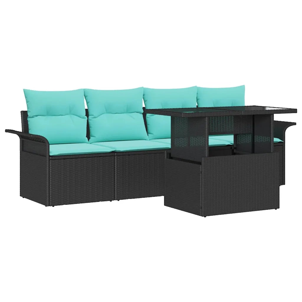 Set Divano da Giardino con cuscino 5 pcs Nero polyrattan 3348192