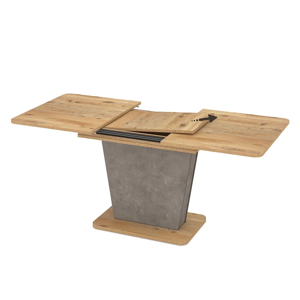 Tavolo allungabile Lali con piano e base rovere e struttura portante finitura cemento 120x75x76H