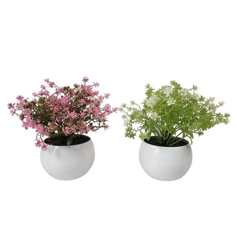 Trade Shop - Set 12pz Mini Pianta Fiori Artificiale Con Vaso In Pp Sferico ø8x17cm Decorazione 241247 -