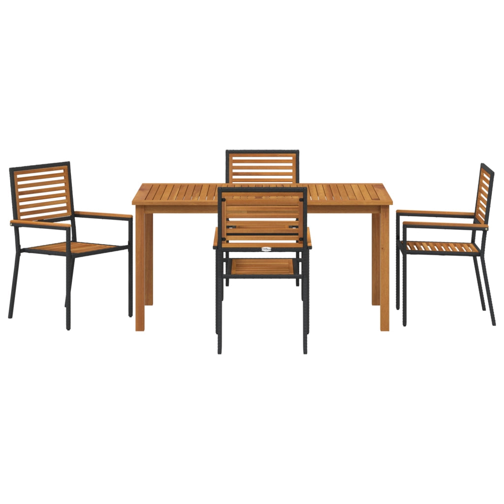 Set Pranzo Giardino  5 Pezzi Rattan Nero Acacia