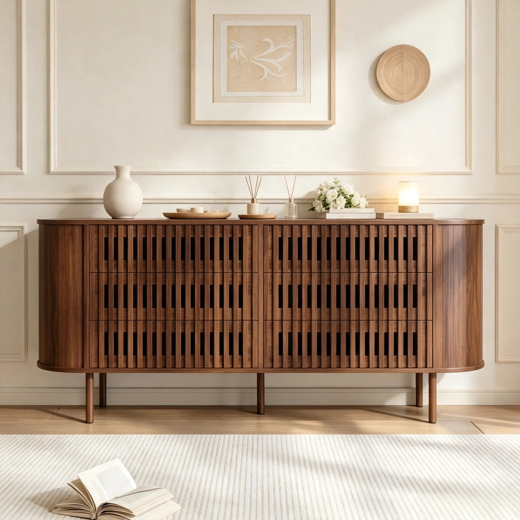 Madia con 6 cassetti e design a lamelle; per soggiorno; in MDF; 160×40×70 cm