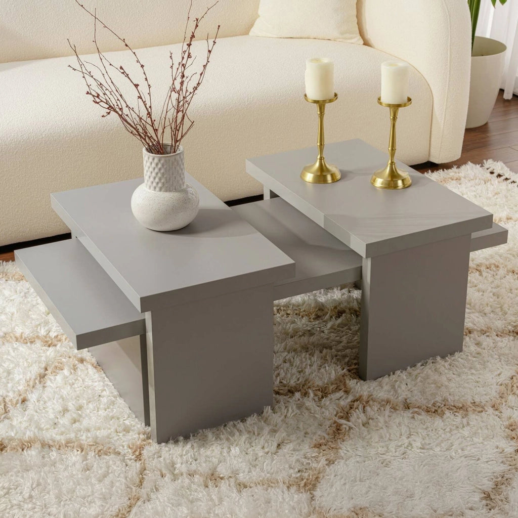 Tavolino da salotto Amarantha, Tavolo basso da caffè, Portariviste per divano, Ripiano da soggiorno, 110x45 h42 cm, Grigio