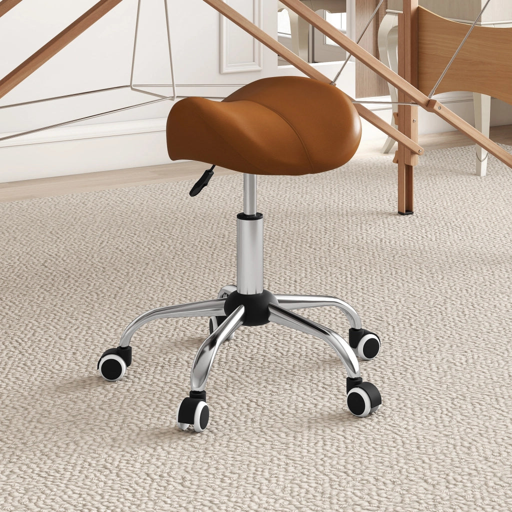 Sgabello da lavoro con rotelle e sella ergonomica ¨C zephmum ¨C marrone 52x53x49-61cm