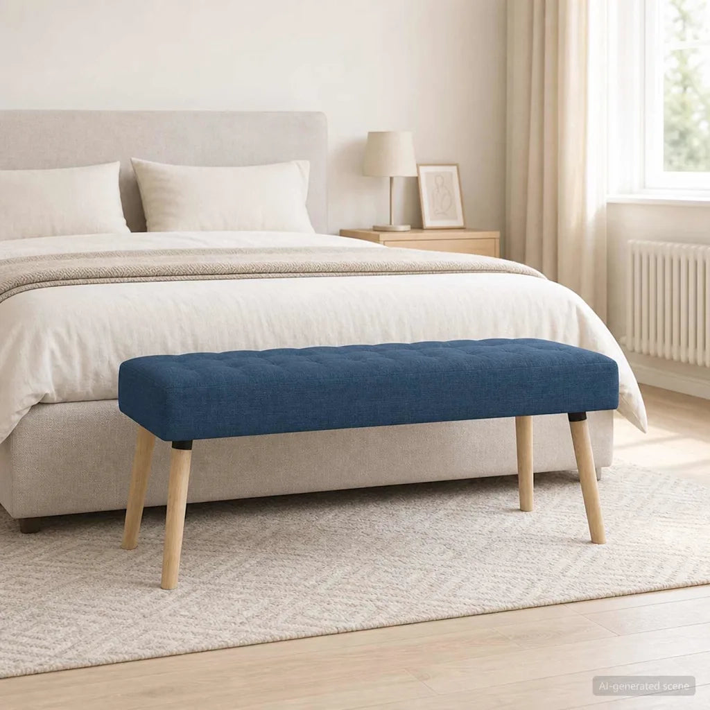 Panchina trapuntata a canale Blu 110 x 40 x 46 cm Tessuto 42038495