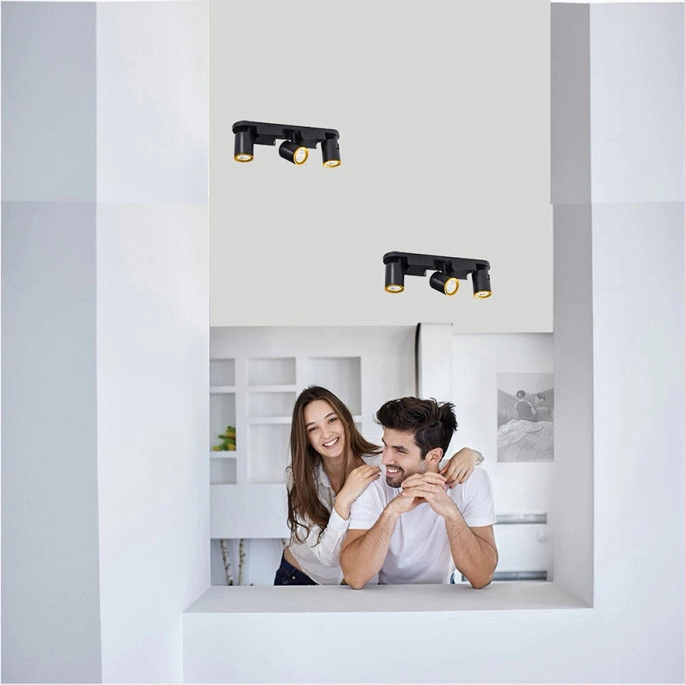 Trade Shop - Applique 3 Diffusori Orientabile Soffitto Parete Lampada Gu10 Bianco Nero Th8803 - Nero