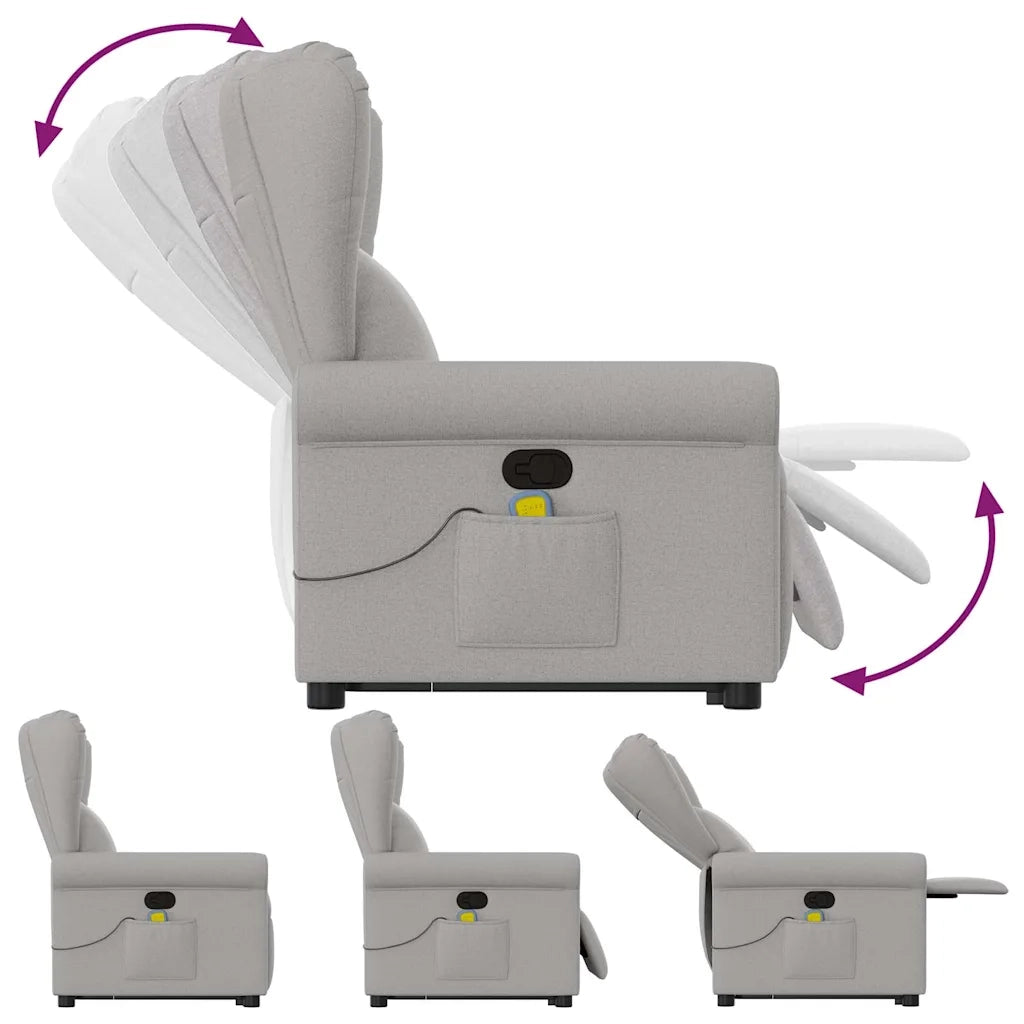 Poltrona | Sedia Relax Alzapersona Massaggi Reclinabile Grigio Nuvola Tessuto