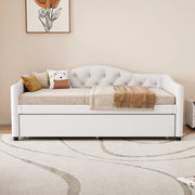 Letto estraibile singolo 90 × 200 cm con letto supplementare, senza materasso, in lino e MDF beige
