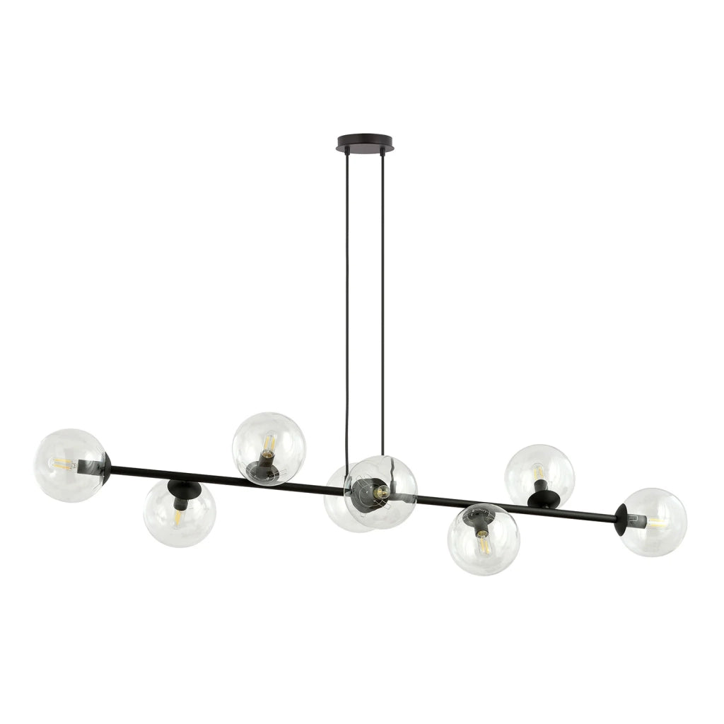 Lampadario Contemporaneo 8 Luci Durga In Acciaio Nero E Sfere Vetro Trasparente
