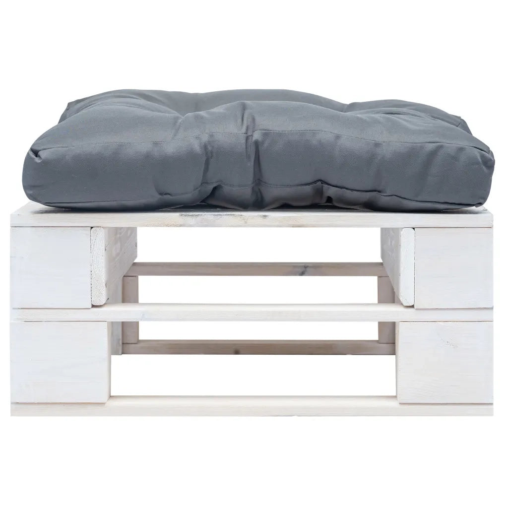 Ottomana Pallet da Giardino con Cuscino Grigio in Legno Bianco 277375