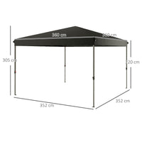 Gazebo Pieghevole 3.6x3.6m con Apertura a Bottone Altezza Regolabile e Borsa con Ruote Nero