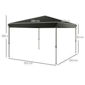 Gazebo Pieghevole 3.6x3.6m con Apertura a Bottone Altezza Regolabile e Borsa con Ruote Nero