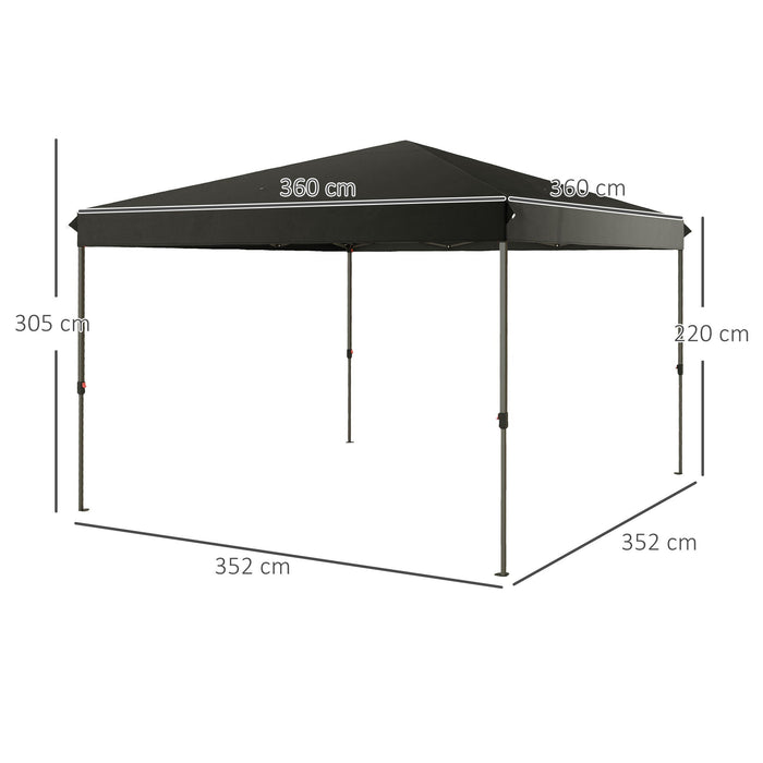 Gazebo Pieghevole 3.6x3.6m con Apertura a Bottone Altezza Regolabile e Borsa con Ruote Nero
