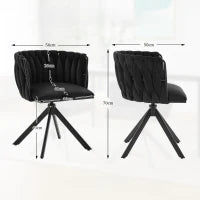 Set da 2 Sedie Girevoli a 180° con Supporto Lombare Ergonomico e Rivestimento Effetto Velluto, 56x50x70 cm, Nero