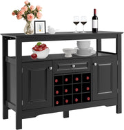 Tavolo Portabottiglie, 2 Ripiani, 12 Bottiglie, Cantinetta con 1 Cassetto e 2 Ante, Portabottiglie per Conservare ed Esporre il Vino, 116x40x82cm, 3 Colori (nero)