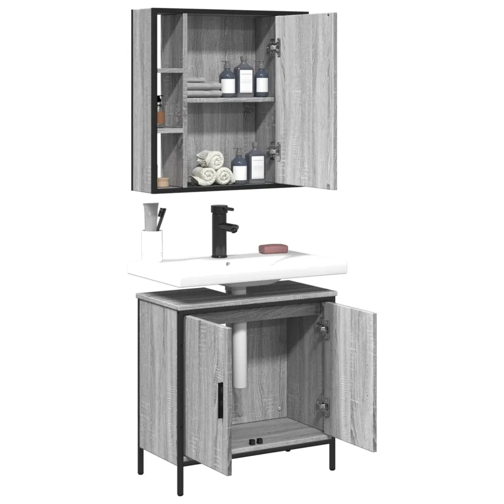 Set Mobili da Bagno 2 pz Grigio Sonoma in Legno Multistrato 3214723