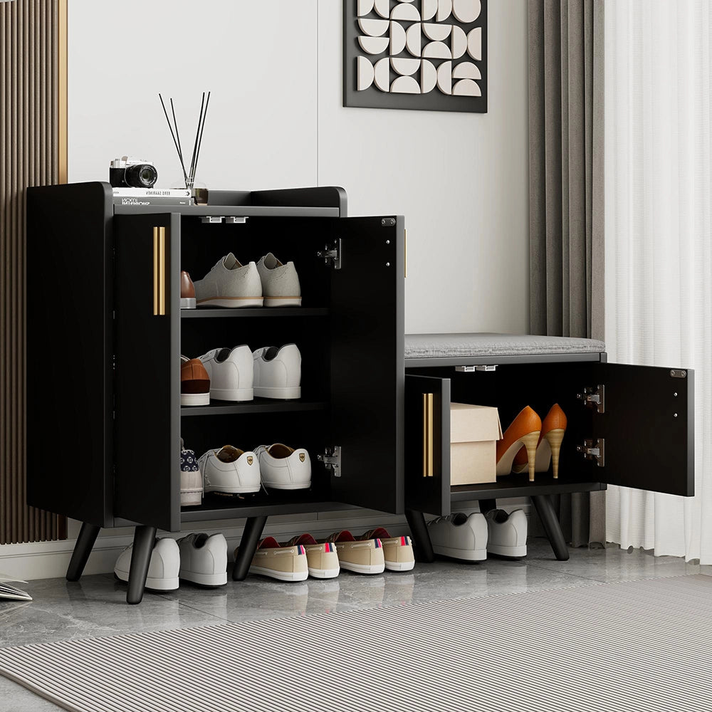 Scarpiere moderno in noce nero - Xylo - 120x34x82 cm - Porte metalliche asimmetriche