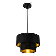 Lampada a sospensione moderna lampada a sospensione di design attacco E27 60W metallo e tessuto diametro 30cm nero e oro 03_0005261