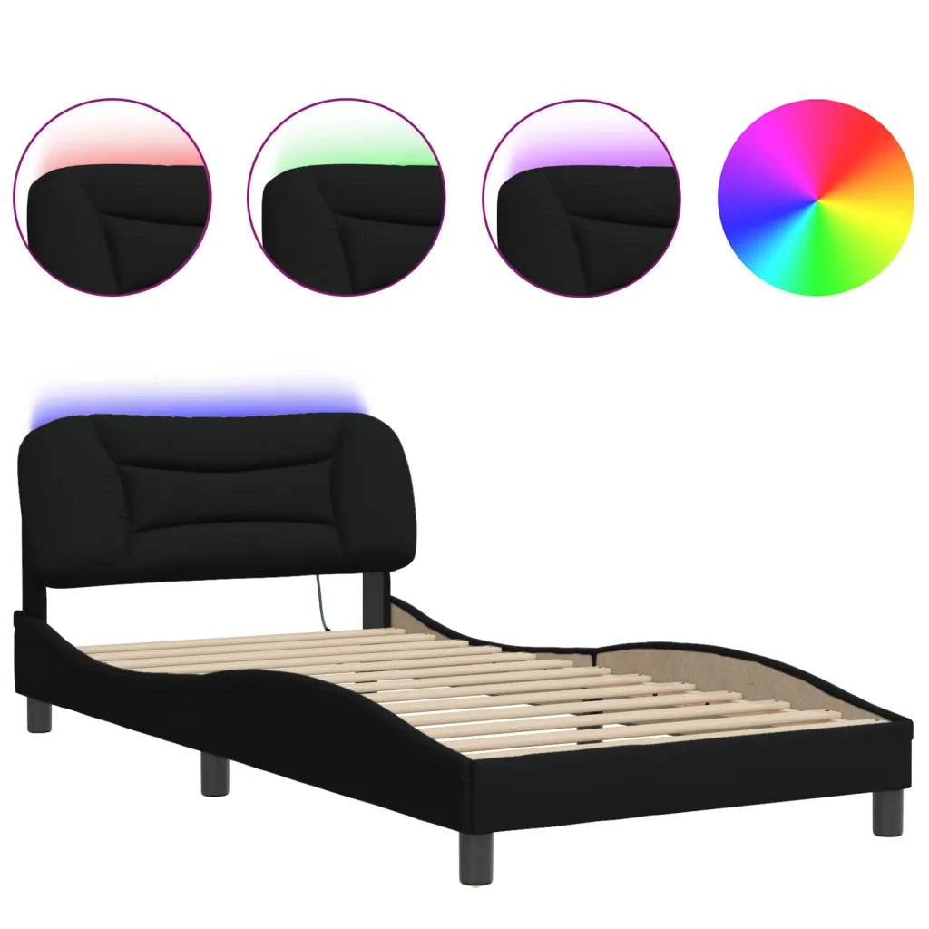 Giroletto con LED senza Materasso Hvar Nero 100x200 cm in Tessuto