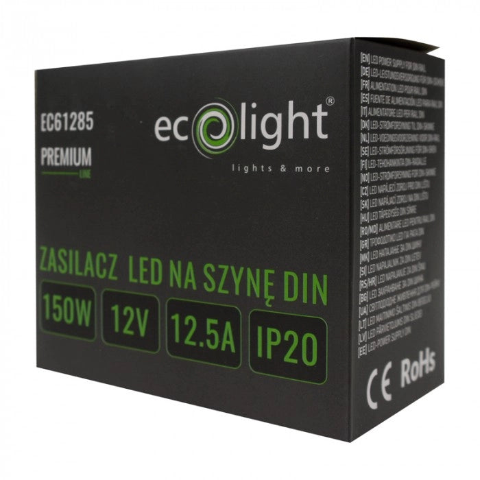 Alimentatore DIN LED Premium 12V 150W IP20 Ecolight