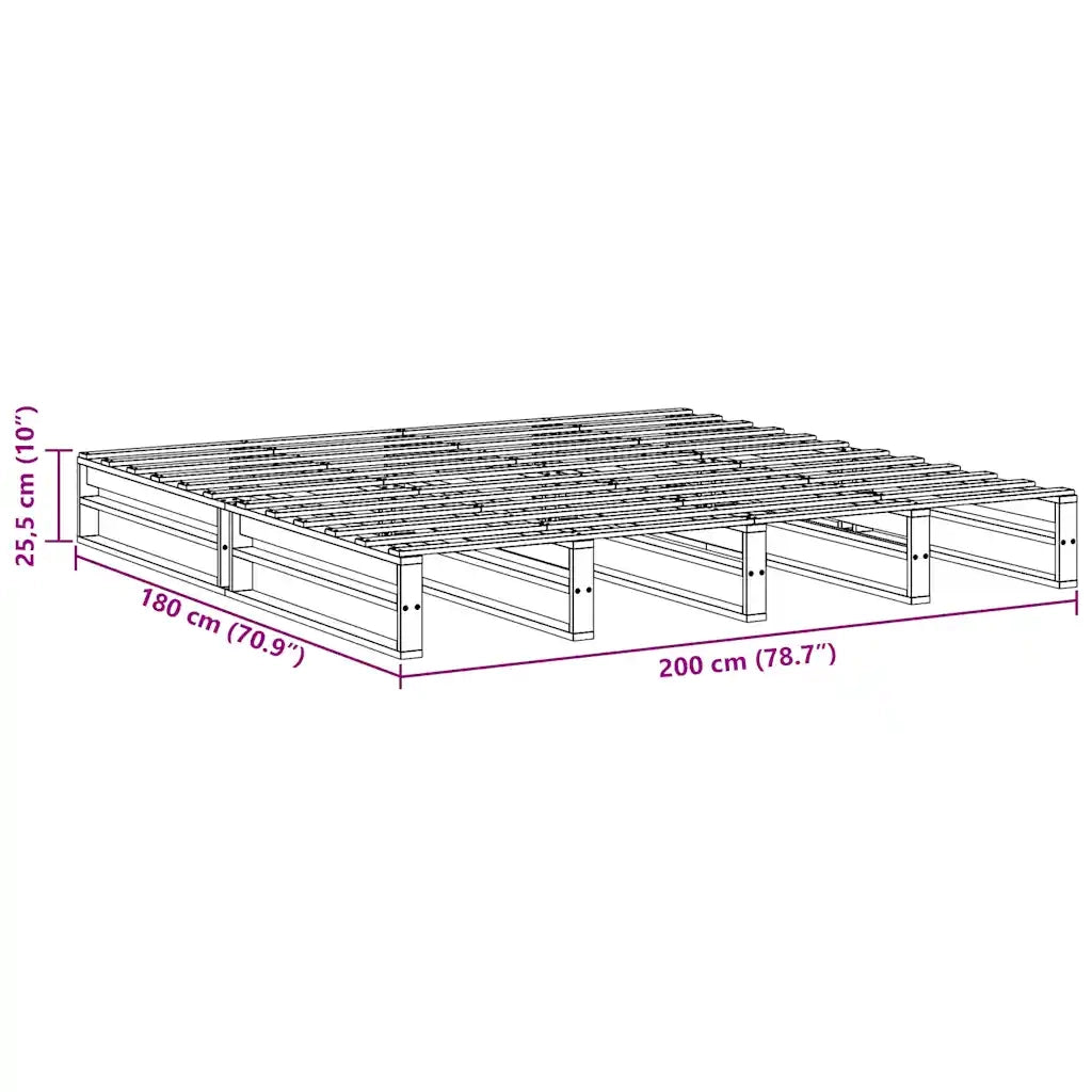 Letto senza Materasso Marrone Cera 180x200 cm in Legno di Pino