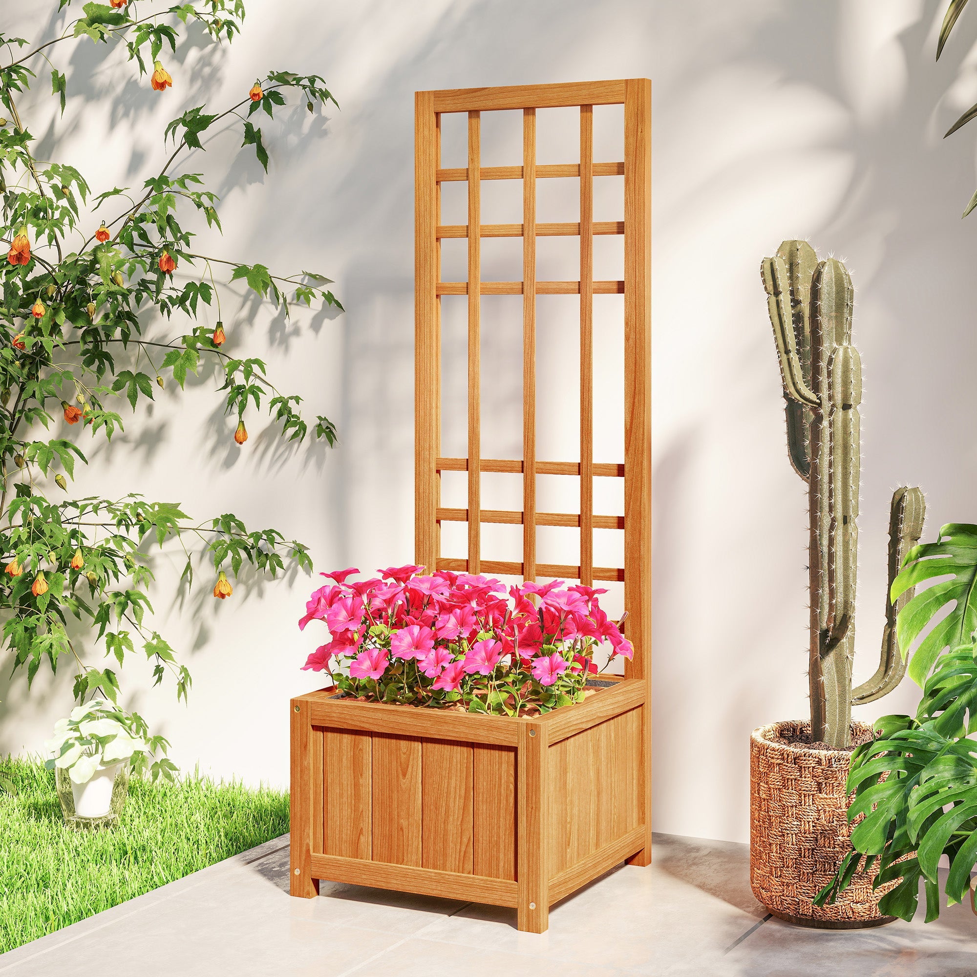 Fioriera con Traliccio per Rampicanti 40x40x120 cm in Legno Marrone