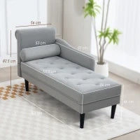 Chaise Longue con Rivestimento Trapuntato Effetto Velluto Grigio, in Legno Massello e Spugna, 146x61x82.5 cm