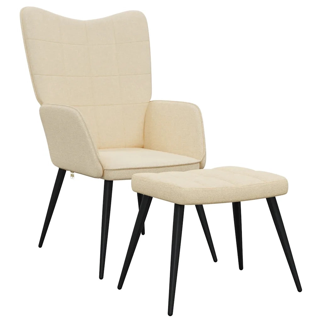 Poltrona | Sedia Relax con Sgabello Crema in Tessuto