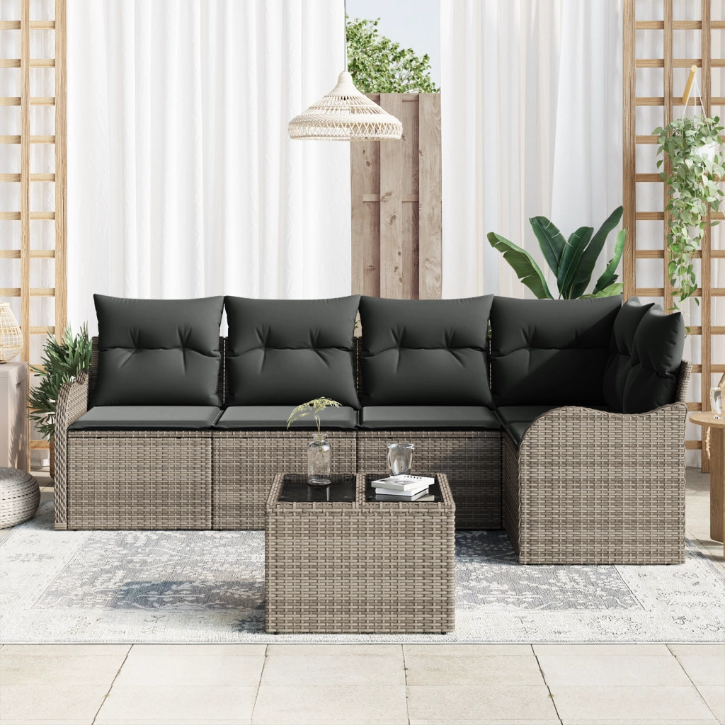 Set di divano da giardino  5 pezzi con cuscini in polirattan nero