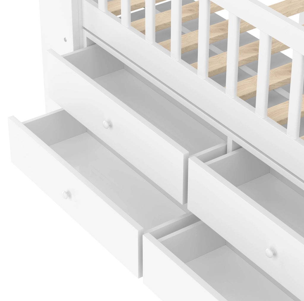 Letto a soppalco 90x200 cm con LED e spazio portaoggetti in legno bianco