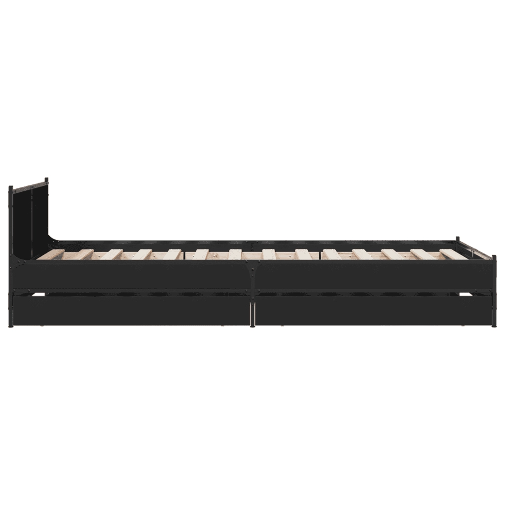 Letto singolo | Letto per adulti | Giroletto con Cassetti Nero 75x190 cm in Legno Multistrato