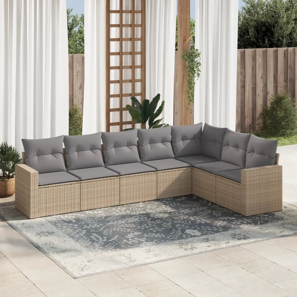 Set Divani da Giardino 7 pz con Cuscini Beige in Polyrattan 3219039