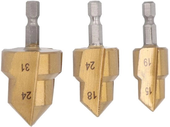 Set di Punte per Dilatazione - 3 Punte per Dilatazione - Diametri di Bottiglia 15-19 mm / 18-24 mm / 24-31 mm - 1/4 Pollici Testa a 5 Viti - Finestra di Superficie Liscia - Dilatazione Boor