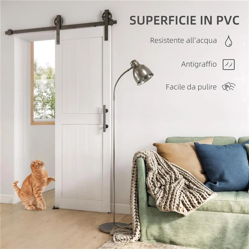 PORTA SCORREVOLE IN STILE COUNTRY CON BINARIO E MANIGLIA IN LEGNO E ACCIAIO, 71.5X213.4 CM, BIANCO E NERO