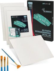 Pacchetto da 10 di cartone per dipinto 30x40cm con corso di video in acrilico pronto all'uso - grondato - 400 stencil - 4 pennelli - 100% cotone - tela 30 x 40 - cartone per dipinto premium in tela