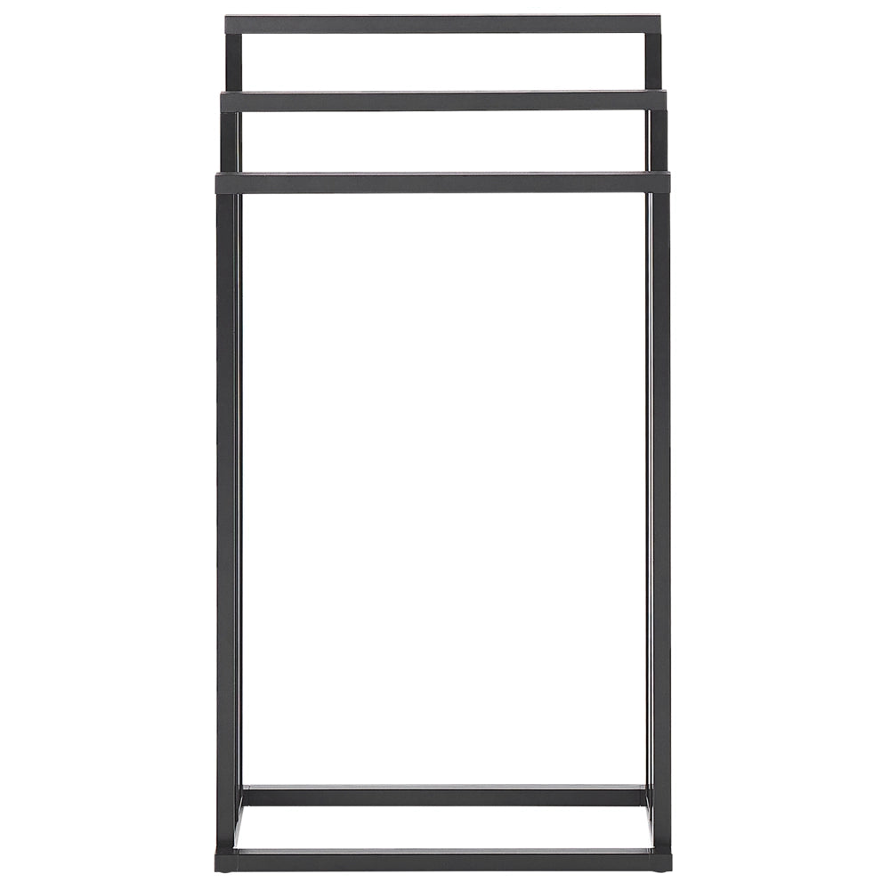 Porta asciugamani in acciaio Nero opaco e legno scuro 3 binari Accessori bagno Porta asciugamani in piedi dal design moderno