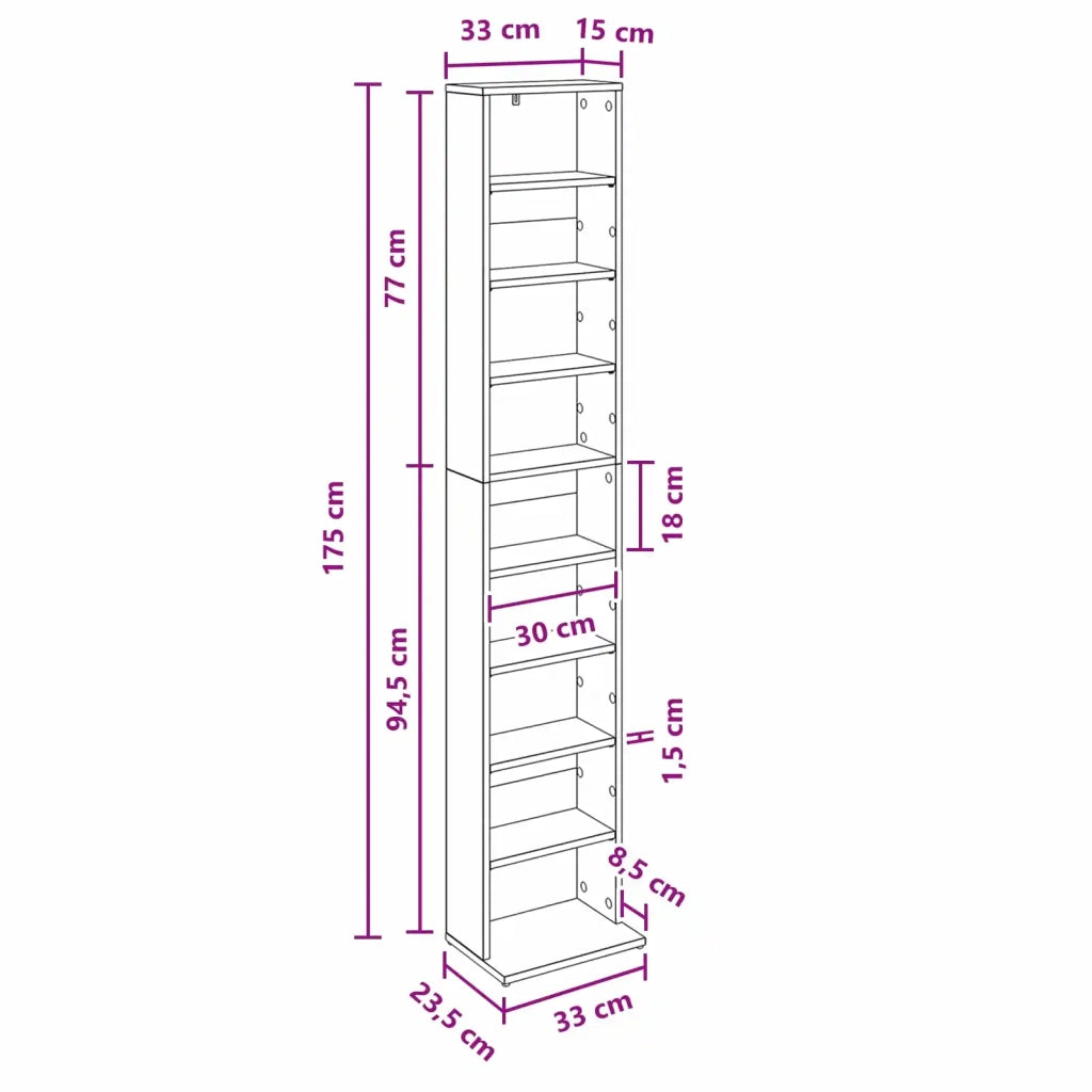 Mobile per CD Sonoma grigio 33 x 23,5 x 175 cm 8012652