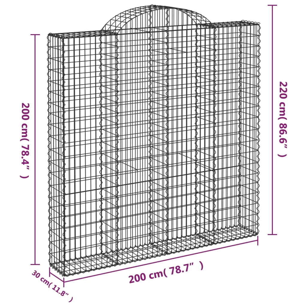 Gabbione cesto gabbia recinzione muro di contenimento ad arco 200 x 30 x 200/220 cm ferro zincato Argento 02_0040005