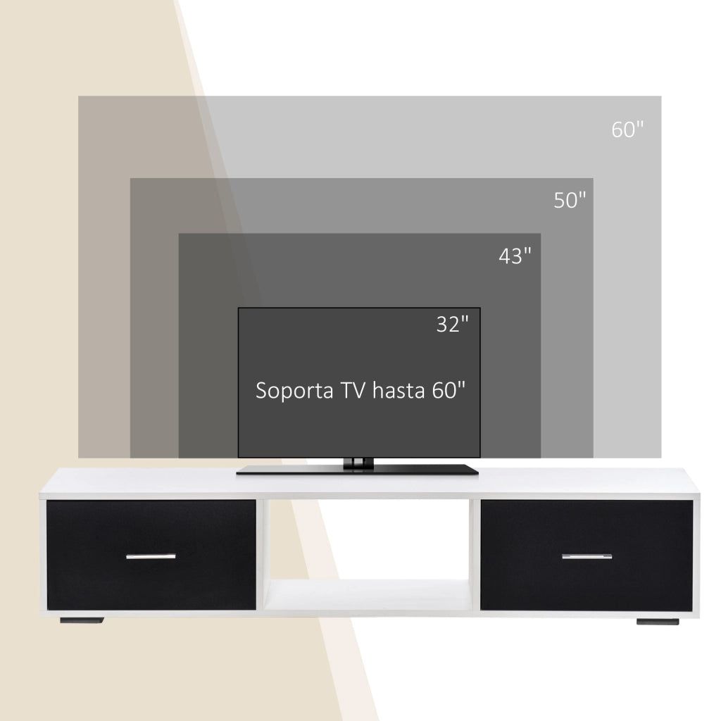 Mobile TV per Televisori fino a 60 Pollici ¨C Xylo ¨C Bianco e Nero con 2 Cassetti 140x30x32 cm