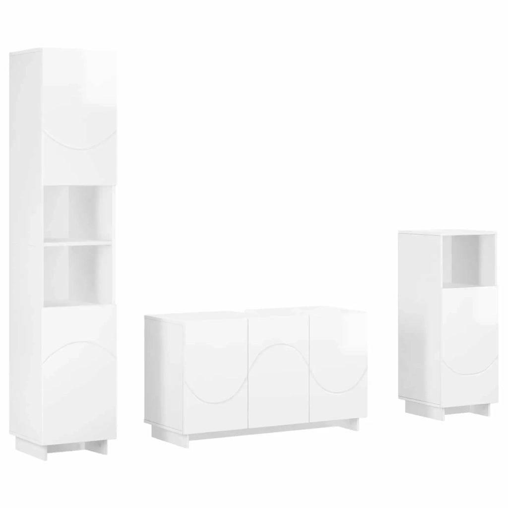 Set mobili da bagno 3 pz Bianco Lucido Legno ingegnerizzato 3433059