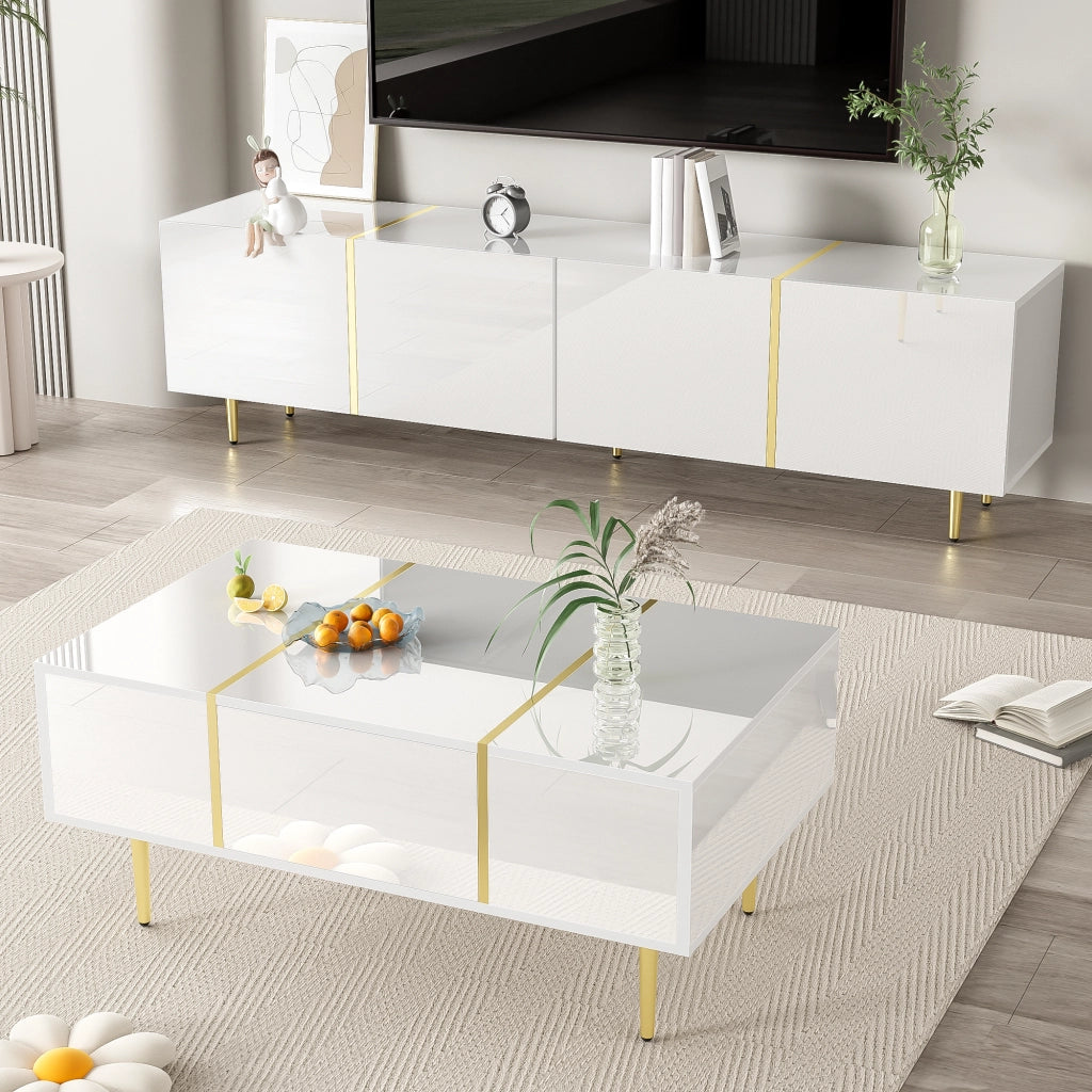 MOBILE TV e Tavolino Set 2 unità 170/100 cm MDF Bianco lucido