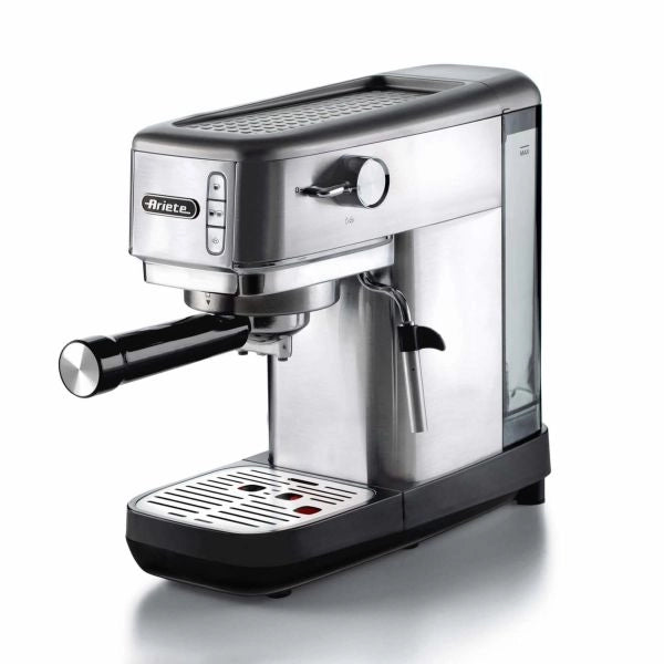Ariete 1380 macchina da caffè in metallo, compatibile con caffè in polvere e cialde ese, 1300 w, capacità 1,1 l, 15 bar di pressione, filtro 1⁄2 tazze, dispositivo cappuccino, silver - 00M138010AR0