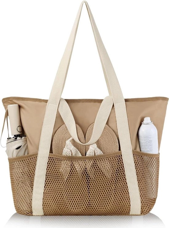 Tas da strada con chiusura a cerniera e rete impermeabile - Sacchetto pieghevole per il mare, ideale per la famiglia
