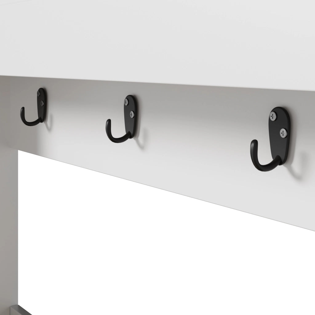 Credenza con vetrina e portabottiglie, 2 ante in vetro e ganci, per cucina e sala da pranzo, bianco, 106 × 39 × 175 cm