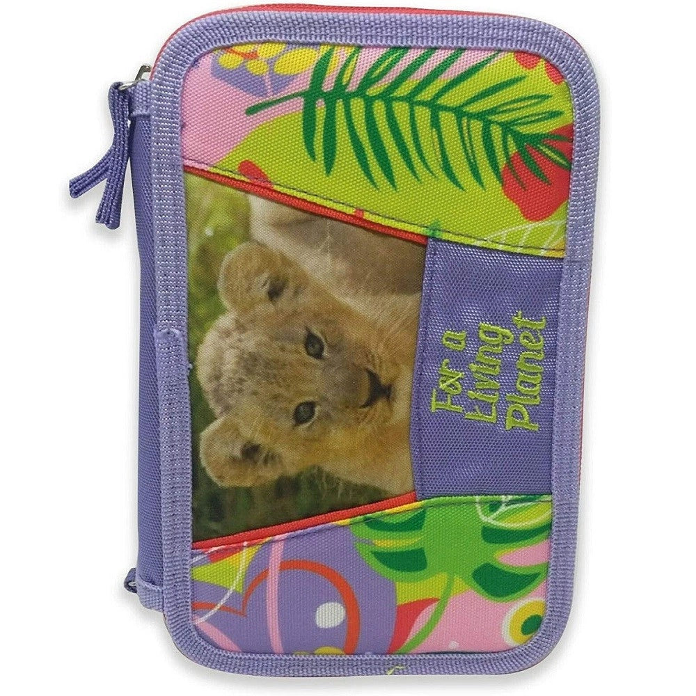 Trade Shop - Astuccio Wwf Porta Pastelli Penne 3 Zip Completo Cancelleria Collezione Scuola -